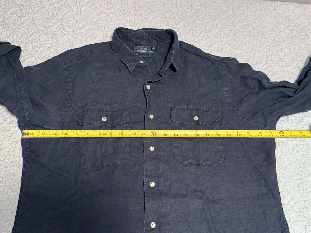 Polo Ralph Lauren Navy Linen Shirt Mens Size L - Picture 2 of 8
